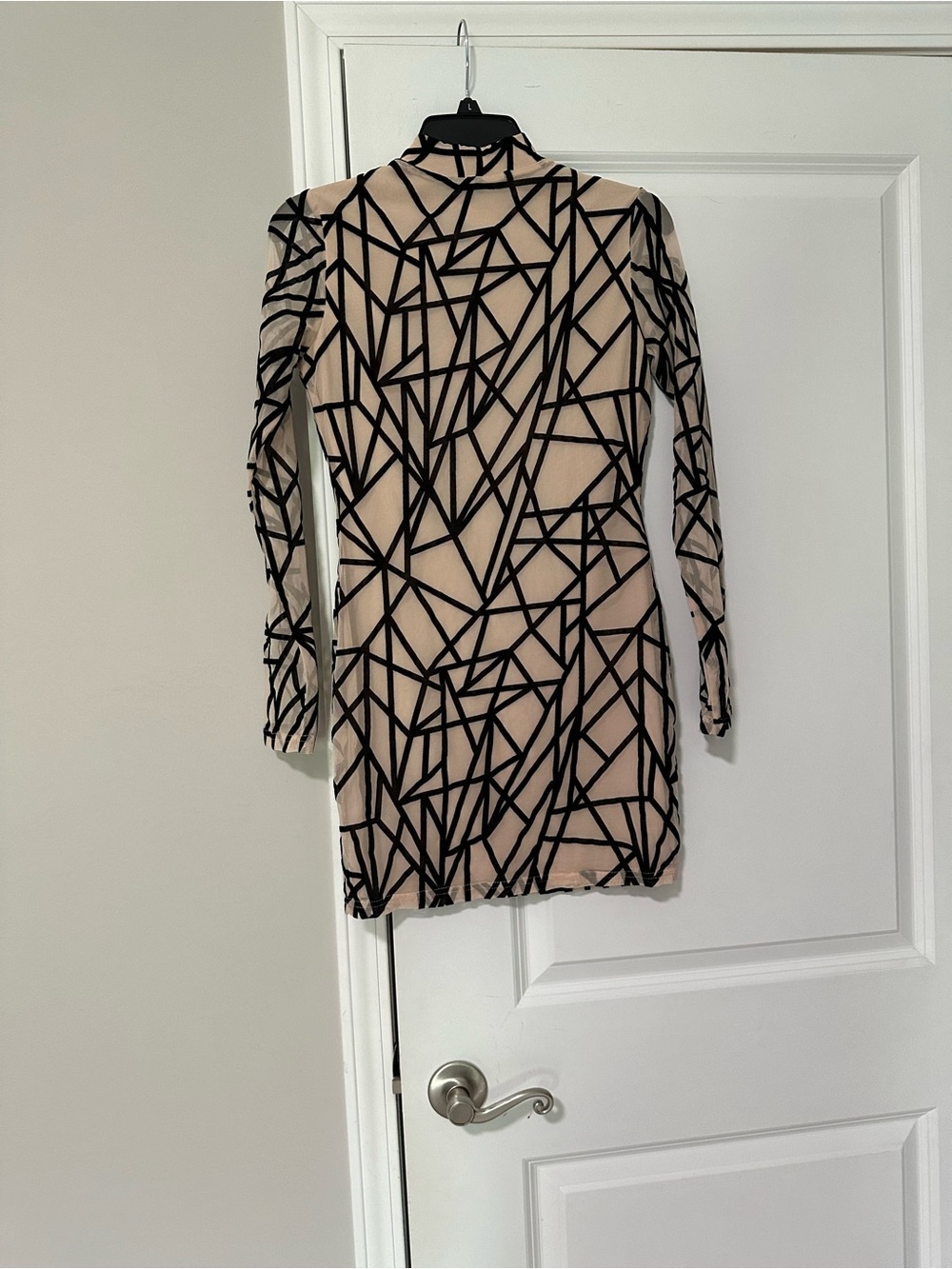 SHEIN Black Geometric Mesh Mini Dress with Nude Lining